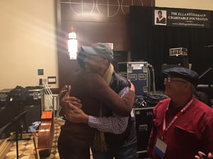 An "after performance" hug from my musical brother and bassist extraordinaire, John Clayton